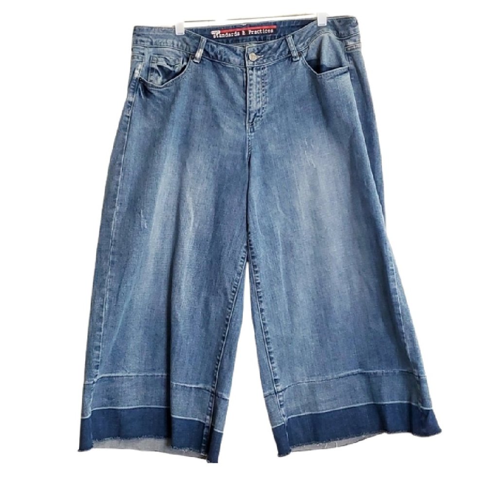 Light Wash Standards + Practices Raw Hem Wide Legged Crop Spring Denim Jeans